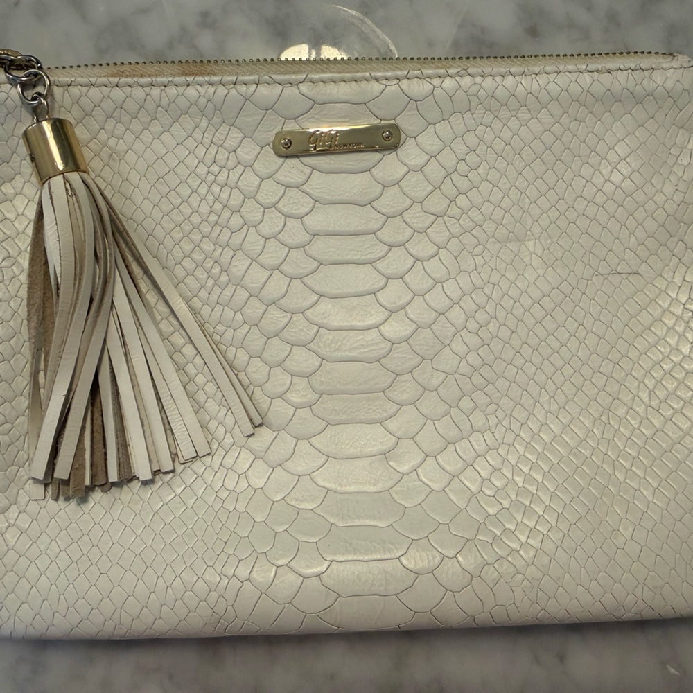 Gigi New York White Snake-Embossed Clutch- All in One Bag